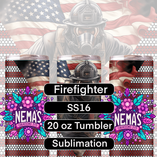 20oz SS16 V shape sublimation/ rhinestone Tumbler Template Fire Fighter
